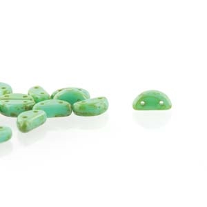 CZHM-TQ86805 - Czech Half Moon 2-Hole Beads : Turquoise Dark Travertin - 25 Count