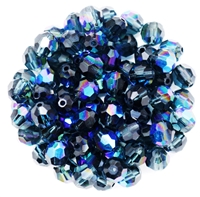 Machine Cut 6mm Round Crystals : CZRC6-X3034 - Montana Blue AB - 4 count