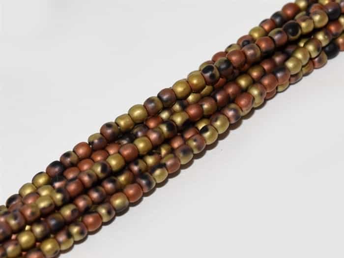 Czech Round Beads 2mm: CZRD2-23980-98572 - Jet California Gold Rush Matted - 25 Count