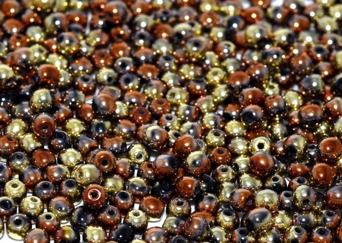 Round Beads 3mm: CZRD3-23980-98542 - Jet California Gold Rush - 25 pieces