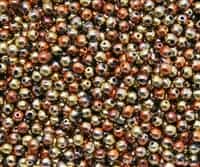 Round Beads 4mm: CZRD4-23980-98542 - Jet California Gold Rush - 25 pieces