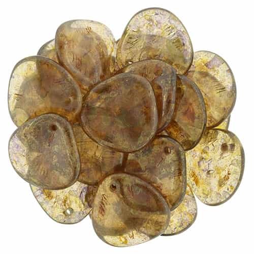 Czech Rose Petals 14/13mmï¿½- CZRP-BT7013 - Rosaline - Bronze Picasso - 12 Petals