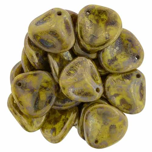 Czechï¿½Rose Petals 14/13mmï¿½- CZRP-BT8312 - Opaque Yellow - Bronze Picasso - 12 Petals