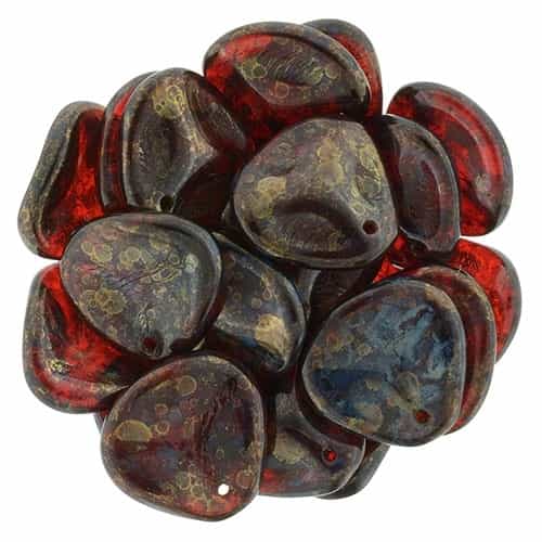 Czech Rose Petals 14/13mmï¿½- CZRP-BT9008 - Siam Ruby - Bronze Picasso - 12 Petals