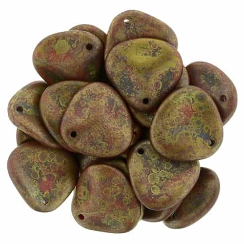 Czech Rose Petals 14/13mmï¿½- CZRP-CT9320 - Opaque Red - Copper Picasso - 12 Petals