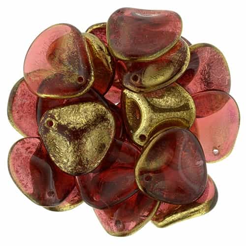 Czech Rose Petals 14/13mm - CZRP-G7001 - Gold - Mauve - 12 Petals