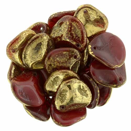 Czech Rose Petals 14/13mmï¿½- CZRP-G91260 - Gold - Oxblood - 12 Petals