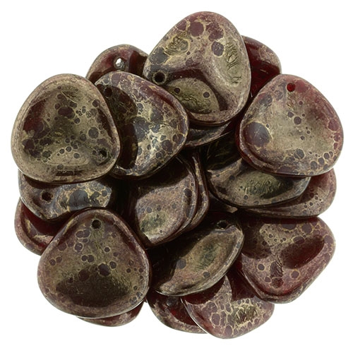 Czech Rose Petals 14/13mmï¿½- CZRP-MD91260 - Moon Dust - Oxblood - 12 Petals