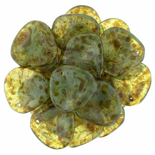 Czech Rose Petals 14/13mmï¿½- CZRP-T61100 - Milky Peridot - Picasso - 12 Petals