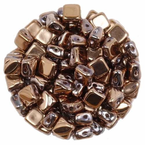 Czech Silky 2-Hole Beads 6x6mm - CZS-00030-27100 - Crystal Capri Full Gold - 25 count