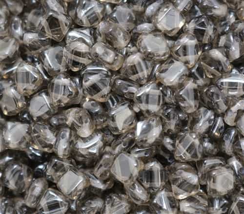 Czech Silky 2-Hole Beads 6x6mm - CZS-00030-27200 - Crystal Vacuum Hematite Full - 25 count