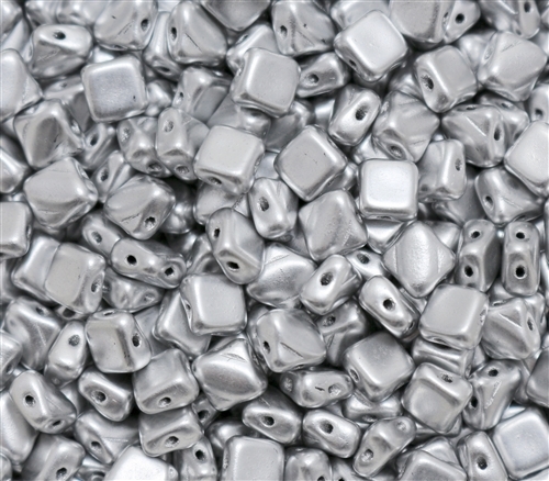 Czech Silky 2-Hole Beads 6x6mm - CZS-01700 - Aluminum Silver - 25 count