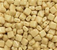 Czech Silky 2-Hole Beads 6x6mm - CZS-13010 - Opaque Ivory - 25 count