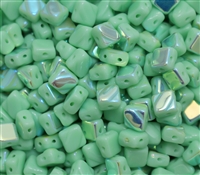 Czech Silky 2-Hole Beads 6x6mm - CZS-53100-28701 - Opaque Mint AB - 25 count