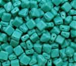 Czech Silky 2-Hole Beads 6x6mm - CZS-63130 - Opaque Green Turquoise - 25 count