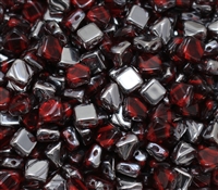 Czech Silky 2-Hole Beads 6x6mm - CZS-90090-27401 - Red Chrome - 25 count