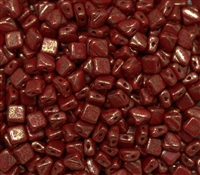 Czech Silky 2-Hole Beads 6x6mm - CZS-93190-15495 - Opaque Red Teracota Red - 25 count