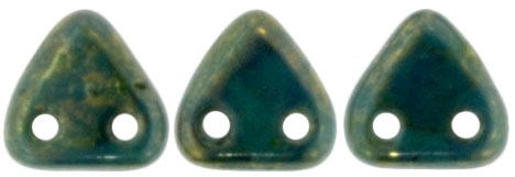 CzechMates Two Hole Trangles 6mm: CZT-BT6315 - Persian Turquoise - Bronze Picasso
