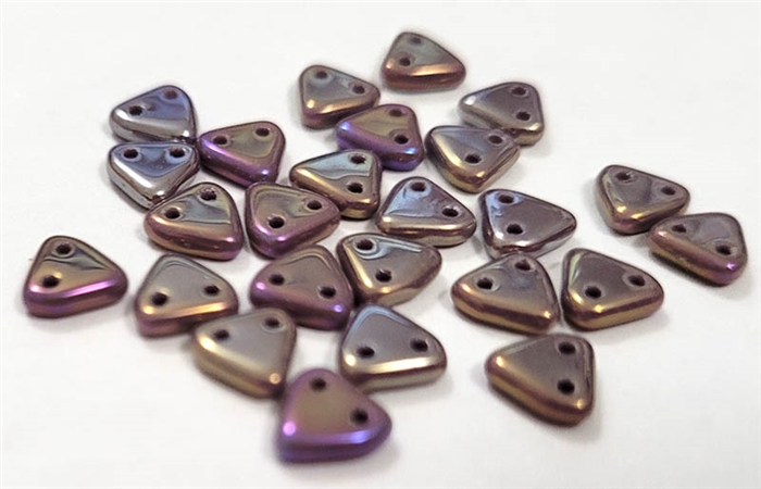 CzechMates Two Hole Triangles 6mm: CZT-LR23020 - Luster Iris - Opaque Amethyst - 25 count