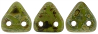 CzechMates Two Hole Trangles 6mm: CZT-T53420 - Opaque Olive - Picasso - 25 count