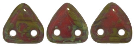 CzechMates Two Hole Trangles 6mm: CZT-T9320 - Opaque Red - Picasso