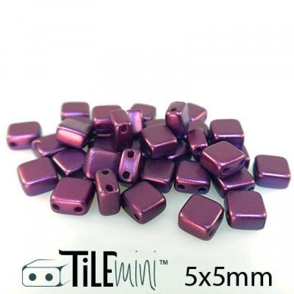 Two Hole Tile 5mm : CZTWN05-25032 - Pastel Bordeaux - 25 Count