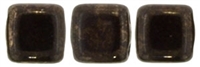 CzechMates Two Hole Tile 6mm - CZTWN06-15435 - Jet - Marbled Dark Bronze - 25 Beads