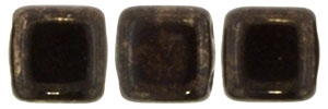 CzechMates Two Hole Tile 6mm - CZTWN06-15435 - Jet - Marbled Dark Bronze - 25 Beads