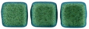 CzechMates Two Hole Tile 6mm - CZTWN06-94104 - Polychrome - Aqua Teal - 25 Beads