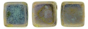 CzechMates Two Hole Tile 6mm - CZTWN06-BT63100  - Bronze Picasso - Opaque Pale Jade - 25 Beads