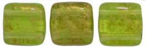Two Hole Tile 6mm Gold Marbled Olivine 25 Bead Strand