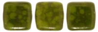 CzechMates Two Hole Tile 6mm Opaque Olive - Moon Dust 25 Beads