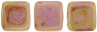 Two Hole Tile 6mm Luster Opaque Rose/Gold Topaz 25 Bead Strand