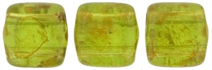 CzechMates Two Hole Tile 6mm - CZTWN06-T5023  - Olivine - Picasso - 25 Beads