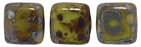 CzechMates Two Hole Tile 6mm Picasso - Opaque Olive 25 Beads