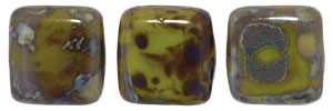 CzechMates Two Hole Tile 6mm Picasso - Opaque Olive 25 Beads