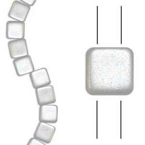 Czech Two Hole Tile 6mm - CZTWN06-WHT - Airy Pearl White - 25 Beads