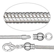 Dione Easy-On Chain - Silver-Plated Brass - 2.6mm Snake - 20 inches long - Sold Individually