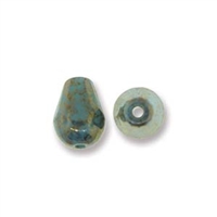 Fire-Polish Cut Tear Drop 8/6mm:  FPD8663120-15496 - Turquoise Green Marble - 2 Beads