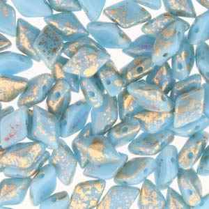 [ 6-1-F-2 ] GemDuo-GS6303 - GemDuo 2-Hole Beads - 5x8mm - Gold Splash Blue Turquoise (8 Grams - Approx. 55 pcs)