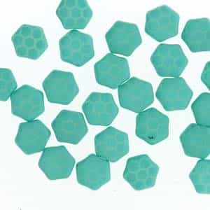 Czech 2-Hole 6mm Honeycomb Beads - HC-02010-29569HC - Silk Laser Turquoise Core - 25 Count