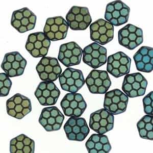 Czech 2-Hole 6mm Honeycomb Beads - HC-23980-28773HC - Matte Jet Laser Core AB - 25 Count