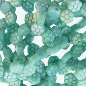 Czech 2-Hole 6mm Honeycomb Beads - HC-63130-28773HC - Matte Turquiose Green Laser Core AB - 25 Count