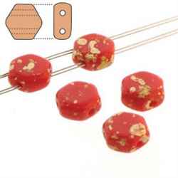 Czech 2-Hole 6mm Honeycomb Beads - HC-93190-94401 - Gold Splash Opaque Red - 25 Count