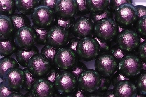 J674-10 - 10mm Rich Green-Black/Purple Cotton Pearl Bead - 1 Pearl