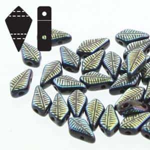 Czech Kite Beads : 9x5mm - KT9523980-28703F - Jet Laser Feather - 25 Count