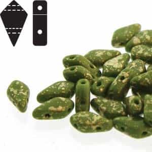 Czech Kite Beads : 9x5mm - KT95-53410-94401 - Gold Splash Opaque Wasabi - 25 Count