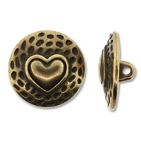 Antique BrassFull Metal 17mm Heart Button - 1 Piece