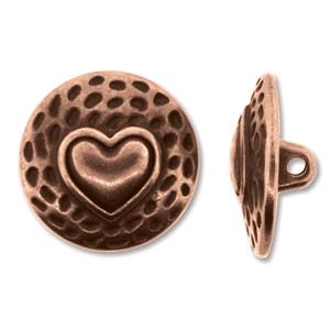 Antique Copper Full Metal 17mm Heart Button - 1 Piece