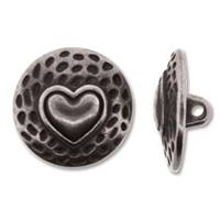 Antique Silver Full Metal 17mm Heart Button - 1 Piece